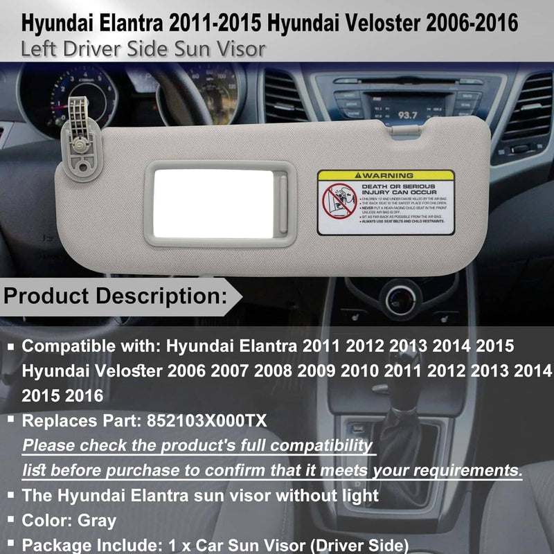 Grey Sun Visor Makeup Mirror Left Driver Side for Hyundai Elantra MD 2011-2016