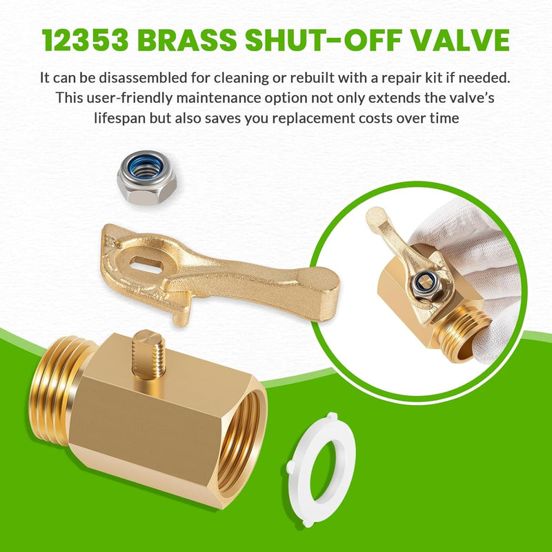 12353 Brass Shut-Off Valve 3/4 Hose Thread Full Flow 1/2 Opening