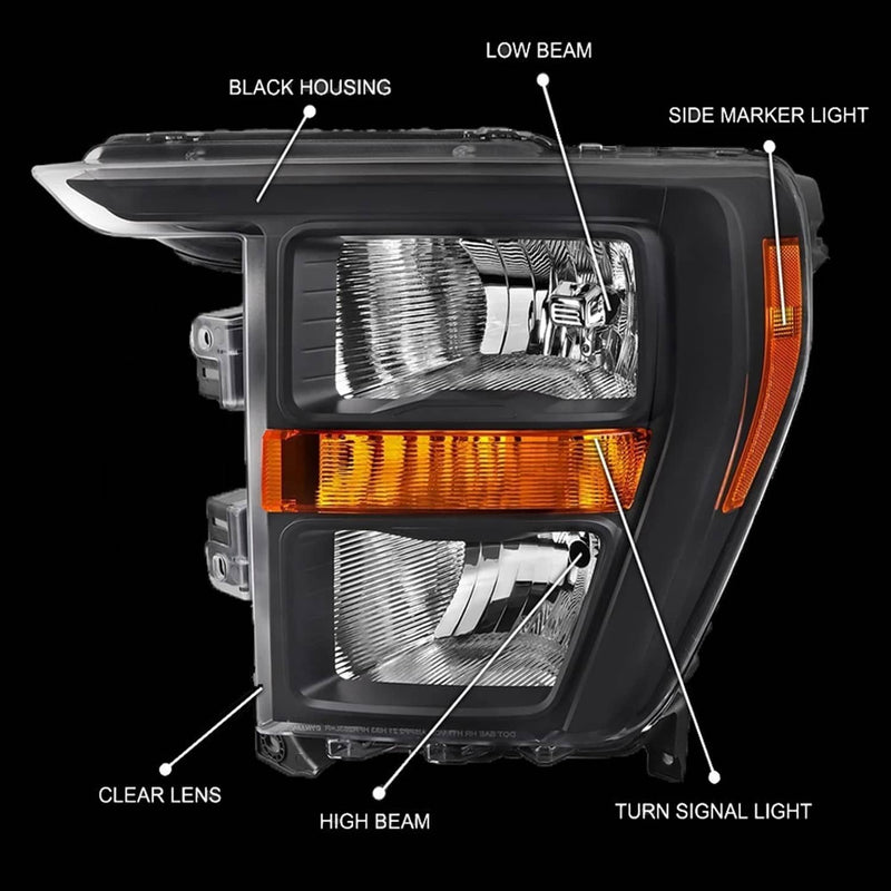 Headlights Halogen Black Pair for Ford F150 2021 2022 2023 Left Right Headlamps