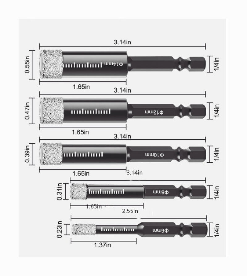 6/8/10/12/14mm Diamond Core Drill Bits Dry Drilling Hole Saw for Ceramic Tile