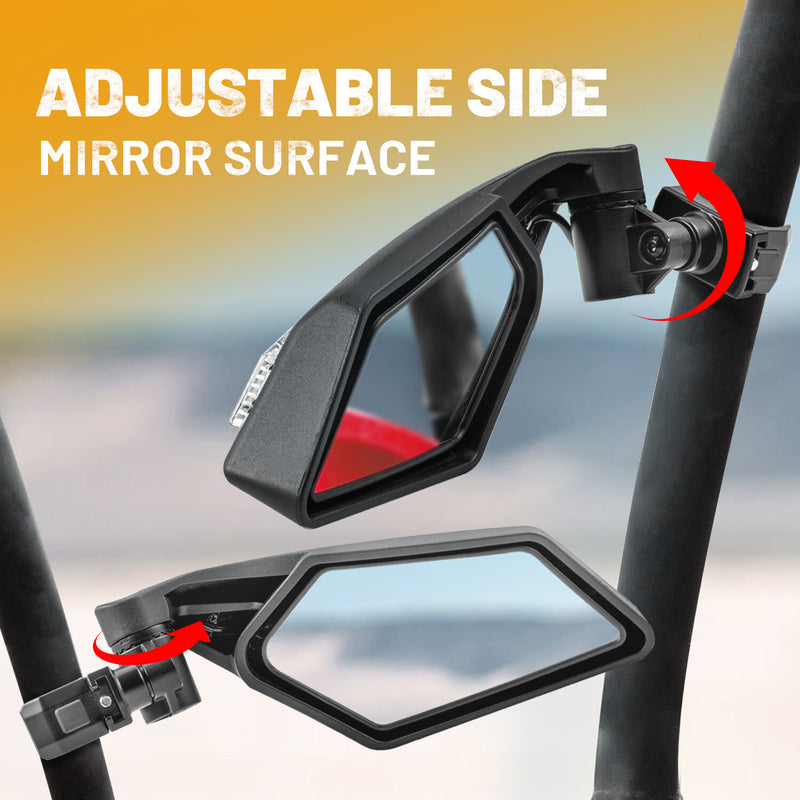 LED Turn Signal Light Side View Mirrors for Can-Am Polaris RZR PRO XP Yamaha UTV