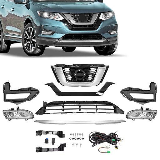 DURAFORCE Front Upper Lower Grille Assembly Fog Light Kit for Nissan Rogue 2017-2020