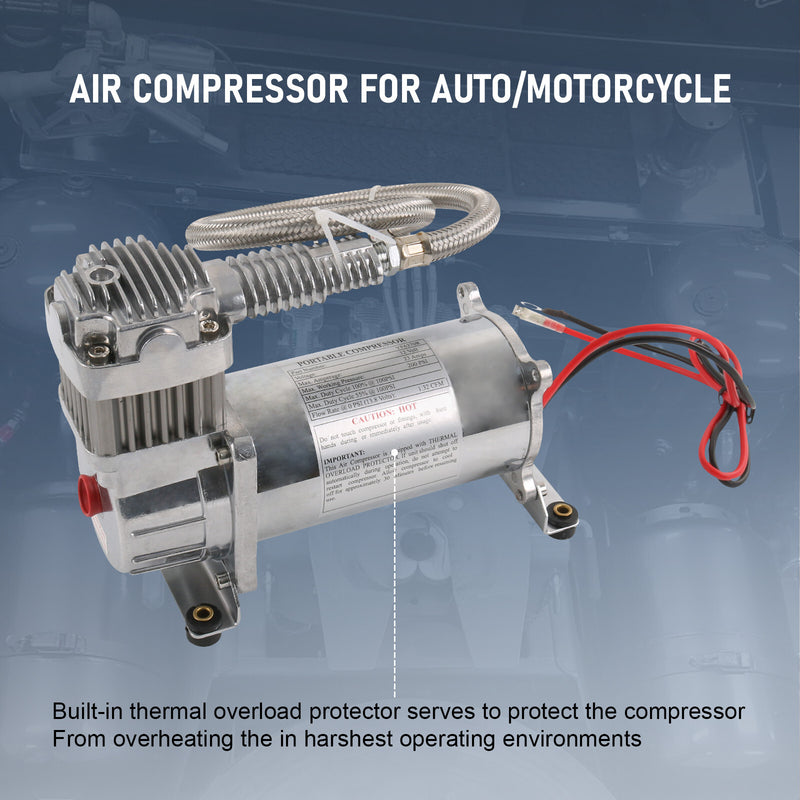 150 PSI Air Compressor 1/4" Hose Kit for Train Horns Suspension 12V