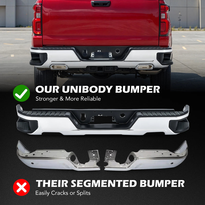DURAFORCE For 2019 2020-2024 Chevy Silverado GMC Sierra 1500 Rear Bumper Assembly Chrome