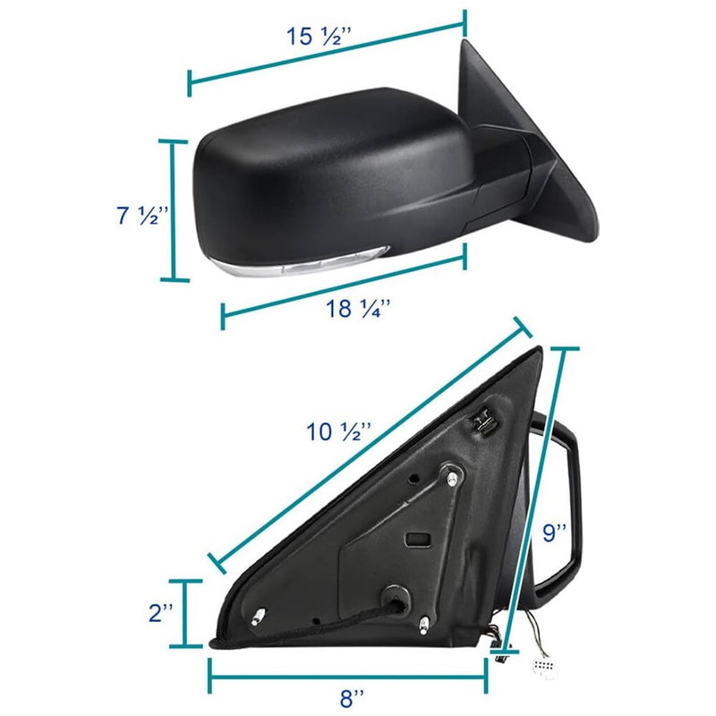 Right Passenger Mirror Manual Fold Heated LED Signal for Ram 1500 2013-2019