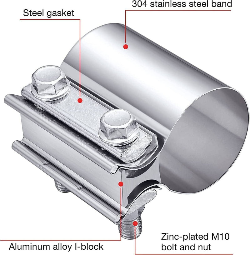 2.5 Inch Butt Joint Band Exhaust Clamp Sleeve Coupler T304 Stainless Steel 2 Pie
