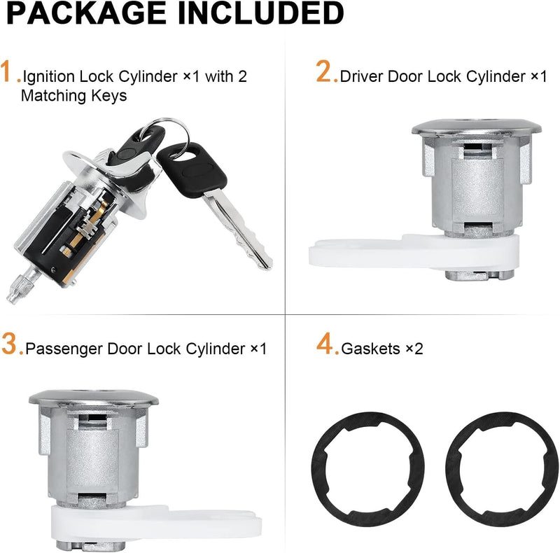 Ignition and Door Lock Cylinder Set Keyed Alike for 1992-1996 Bronco F-150 F-250