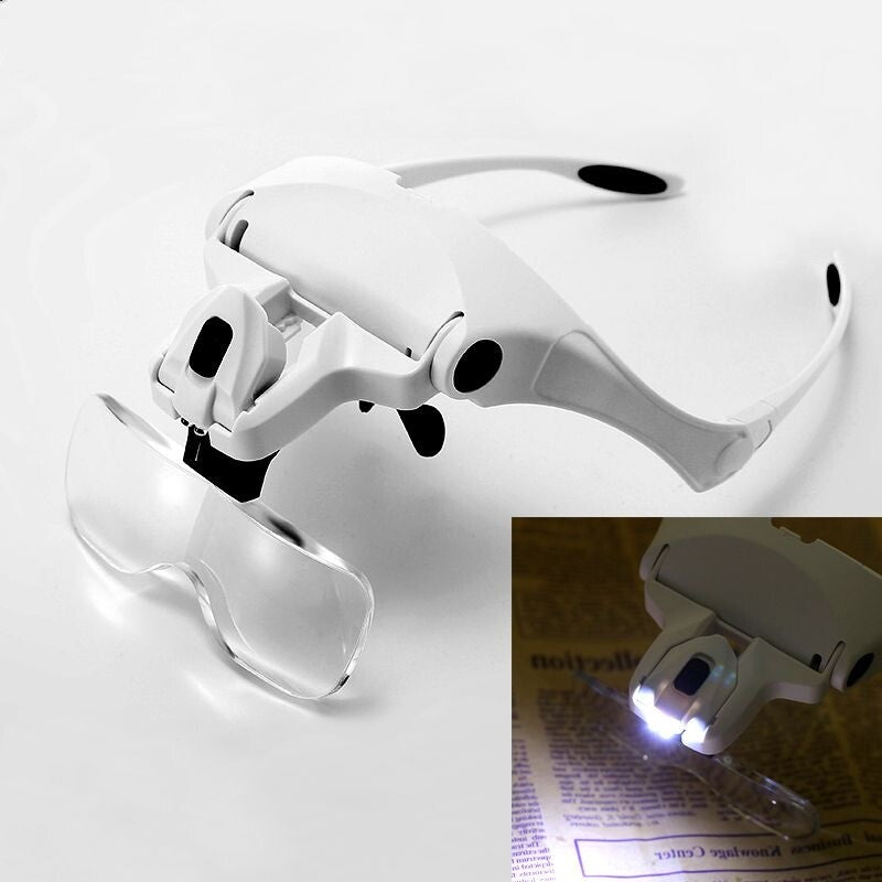 LED Light Head Loupe Magnifying Glass for Jeweler Watch with 5 Lens