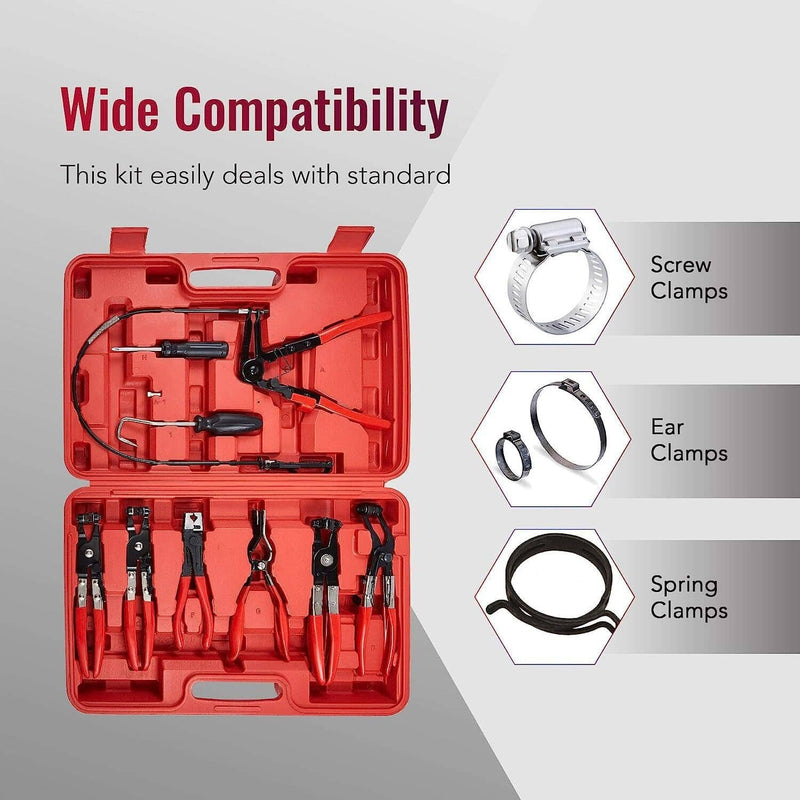 9Pcs Hose Clamp Clip Plier Set Swivel Jaw Flat Angled Band Automotive Tool Set