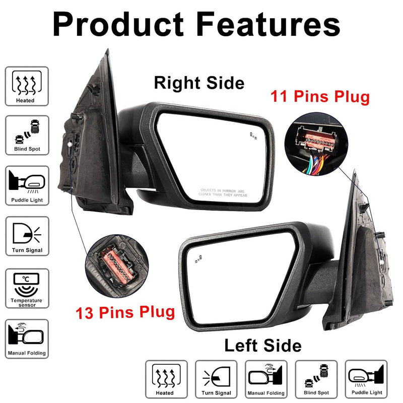 Mirror Turn Signal Temp Sensor Puddle Light Pair for Ford F-150 2021-24