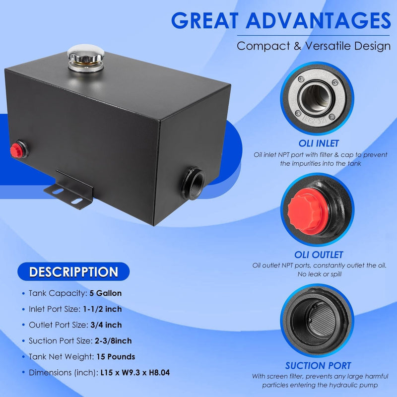 14 Gauge Steel Hydraulic Fluid Reservoir Tank with Breather Cap 5 Gallon