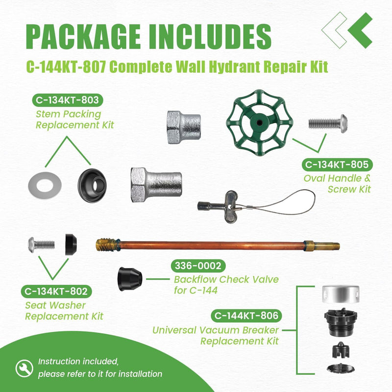 C-144KT-807 Complete Wall Hydrant Faucet Repair Kit for Prier C-144 C-244 Series