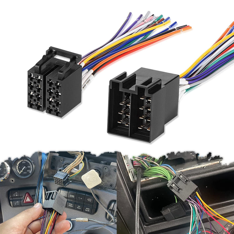 16 Pin Radio ISO Wire Harness Adapter for Peterbilt Freightliner Semi Truck Pair