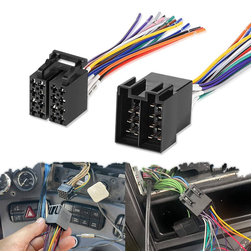 DURAFORCE 16 Pin Radio ISO Wire Harness Adapter for Peterbilt Freightliner Semi Truck Pair