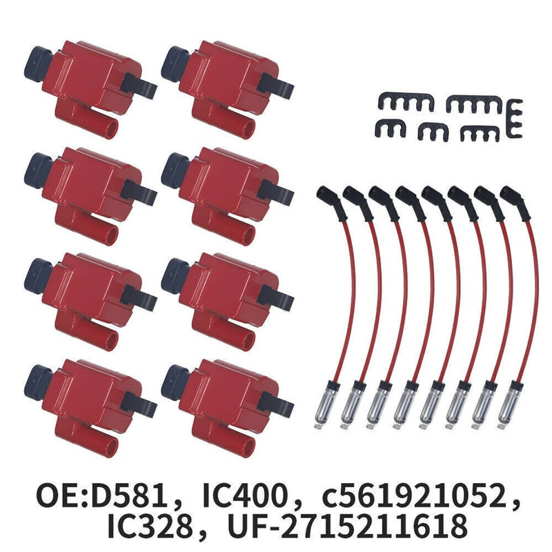 8Pack Square Ignition Coil Spark Plug Wire for Chevy GMC 4.8 5.3 6.0 8.1L