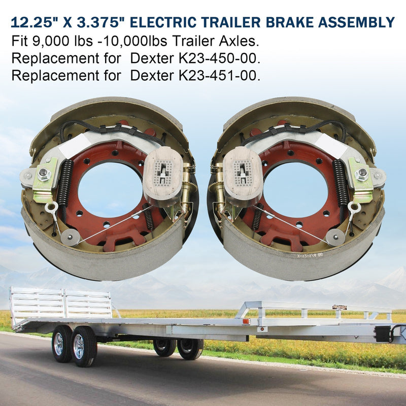 Electric Trailer Brake Assembly Pair for 10K lbs Axle 12-1/4"x3-3/8" Shields