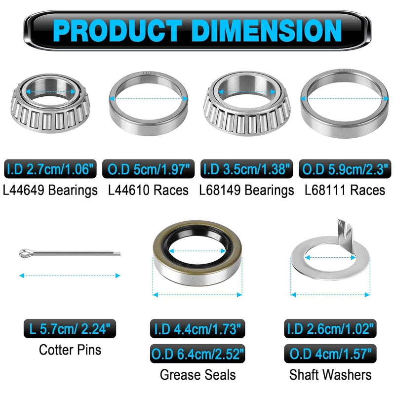 2 Set Trailer Bearing Kit Seals L44649 L44610 L68149 L68111 for 3500# Axle
