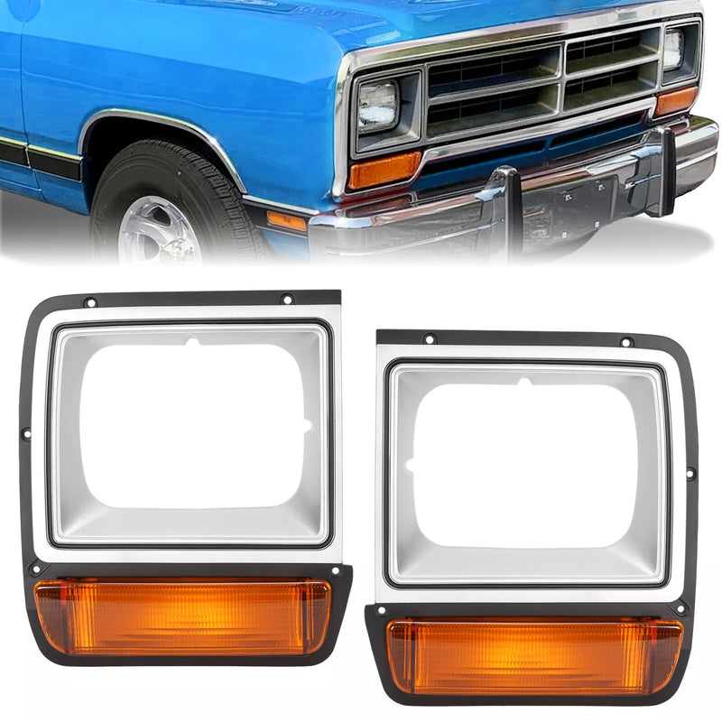 Headlight Headlamp Bezel Pair With Corner Parking Light for Dodge Pickup Truck