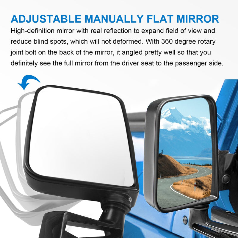 Manual Side View Black Door Mirrors Pair Set for 87-02 Jeep Wrangler