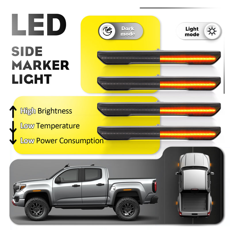 Smoke Lens Amber LED Side Marker Light for GMC Sierra 2500 3500 HD 2020+ 4PCs