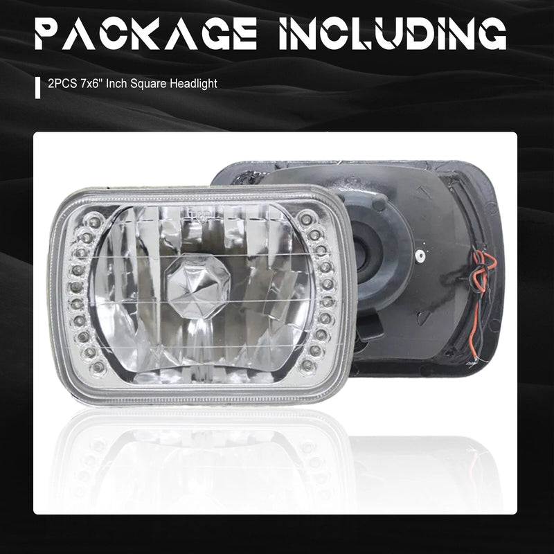 DURAFORCE Pair For Mazda B2200 B2600 RX-7 5X7" 7X6" H4 LED Red Halo Headlights W/O Bulbs