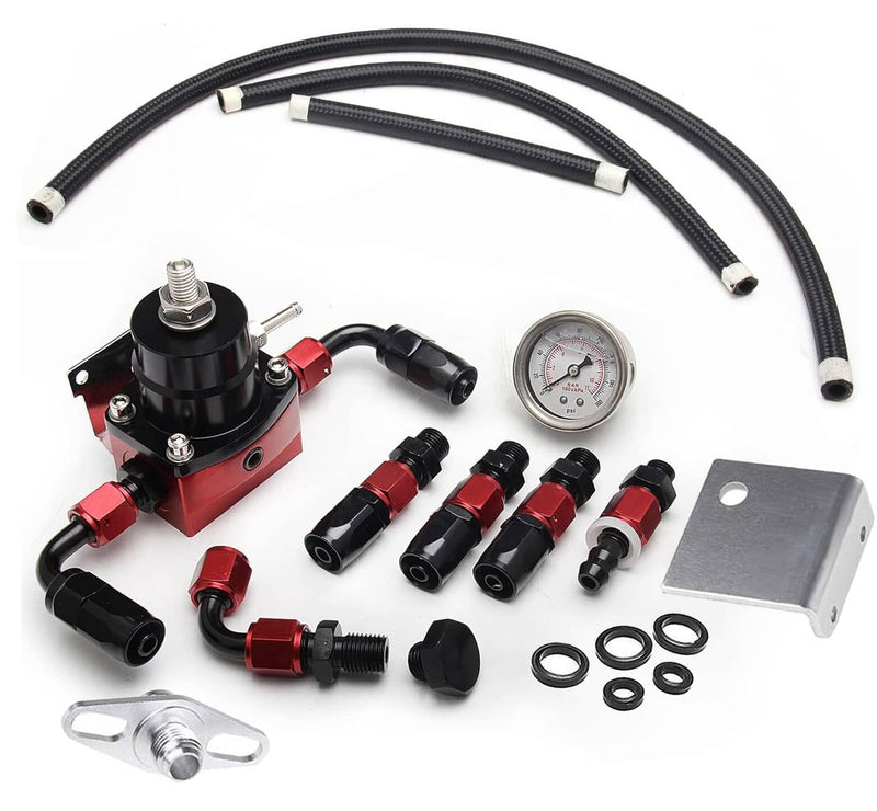 DURAFORCE Adjustable Fuel Pressure Regulator Kit 0-100psi Gauge -6AN Black Red