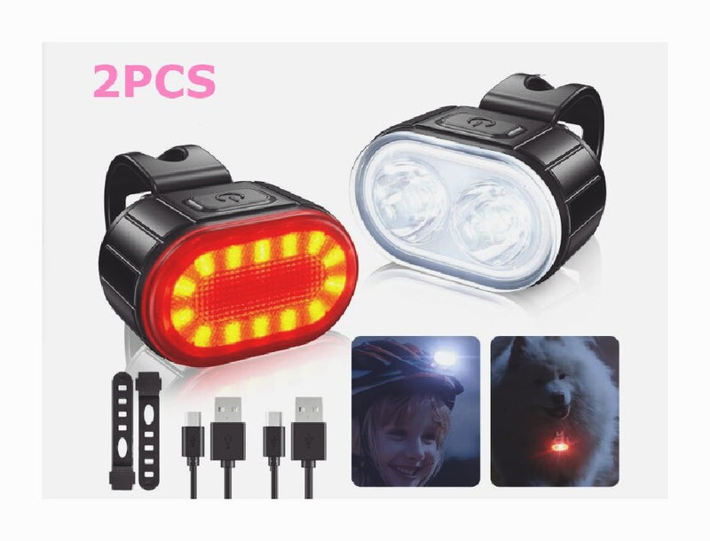 2x USB Rechargeable LED Bicycle Lights Set Headlight Taillight Cycling Light