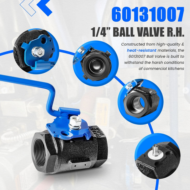 60131007 Ball Valve 1-1/4" Right Hand for Pitco Magikitchen Fryers SG14