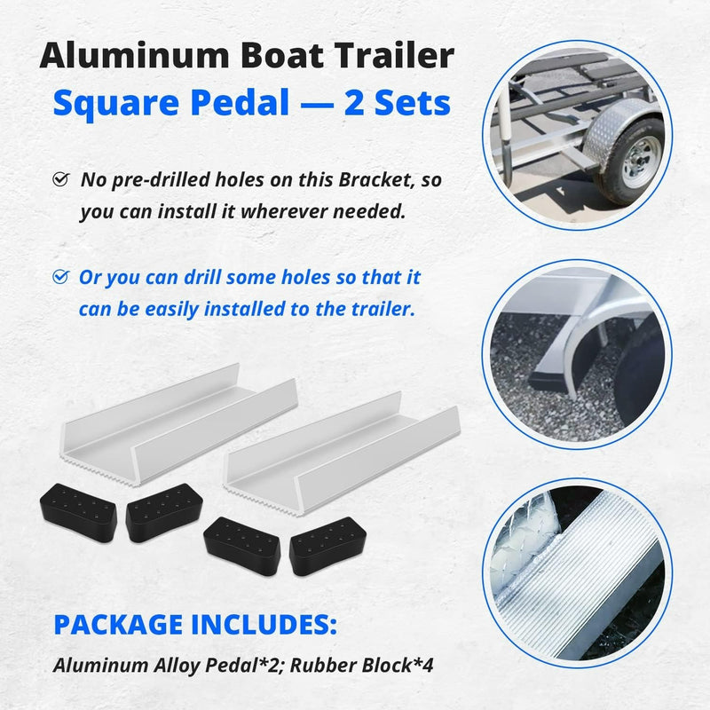 Aluminum Boat Trailer Square Fender Mount and Step Pad Bolt On Brackets