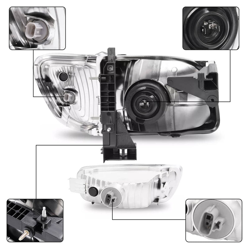 DURAFORCE Headlights Corner Signal Lights With All Bulbs for Toyota Tacoma 2001-2004 Pair
