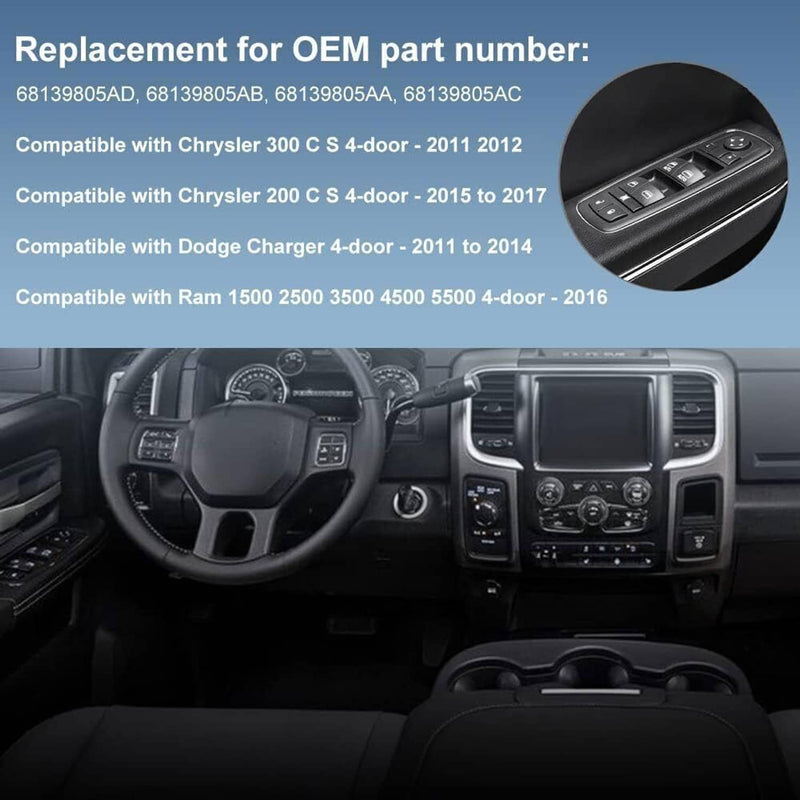 56046823AE Black Front Driver Side Window Switch for 2016-2018 Ram 1500 2500
