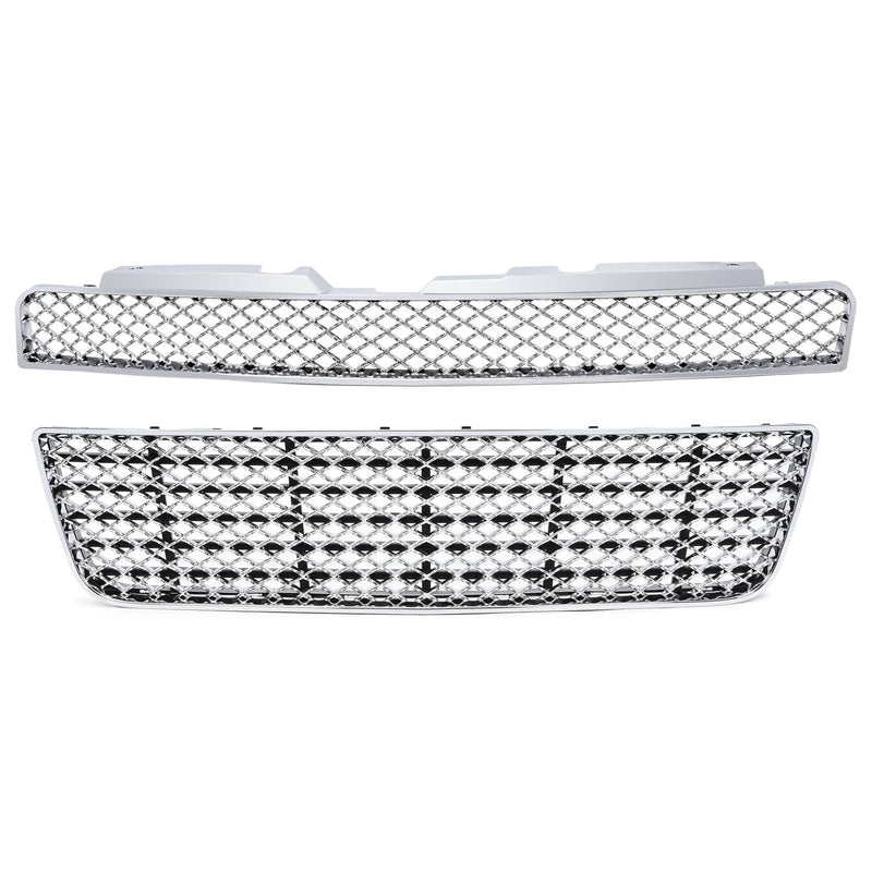 DURAFORCE Chrome Mesh Front Upper Lower Bumper Grille for Chevy Impala Limited 2006-2016