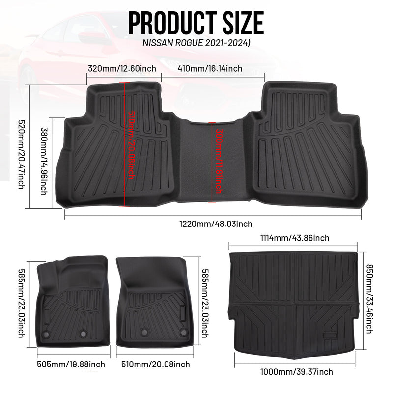 Waterproof Floor Mat Rear Cargo Liner for Nissan Rogue 2021-2025 4 Pieces