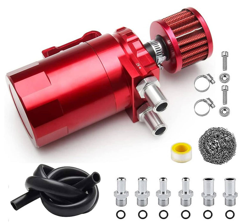 Oil Catch Can Kit Reservoir Baffled Tank with Breather Filter Universal Red