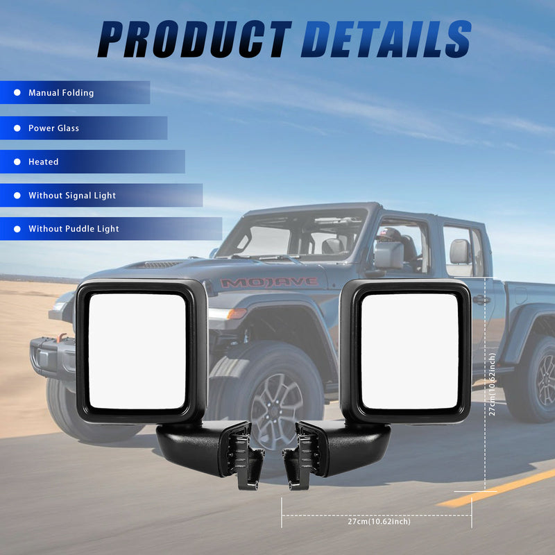 Power Heated Mirror Set Left Right for Jeep Gladiator Wrangler JL 2018-2024
