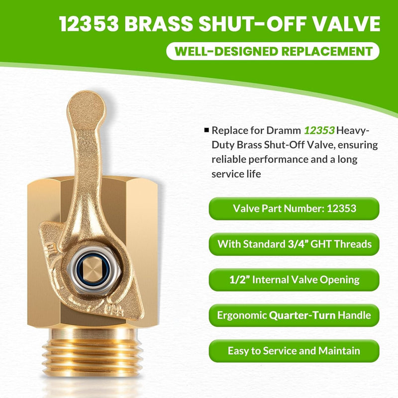 12353 Brass Shut-Off Valve 3/4 Hose Thread Full Flow 1/2 Opening
