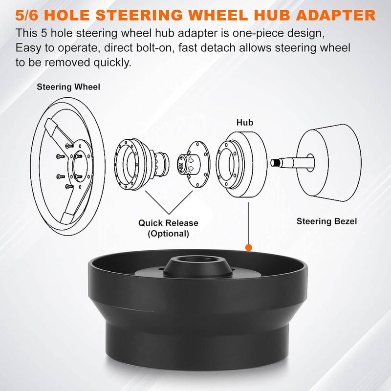 Steering Wheel Short Hub Adapter for Ididit GM Chevy Aluminum Black 5 & 6 Hole