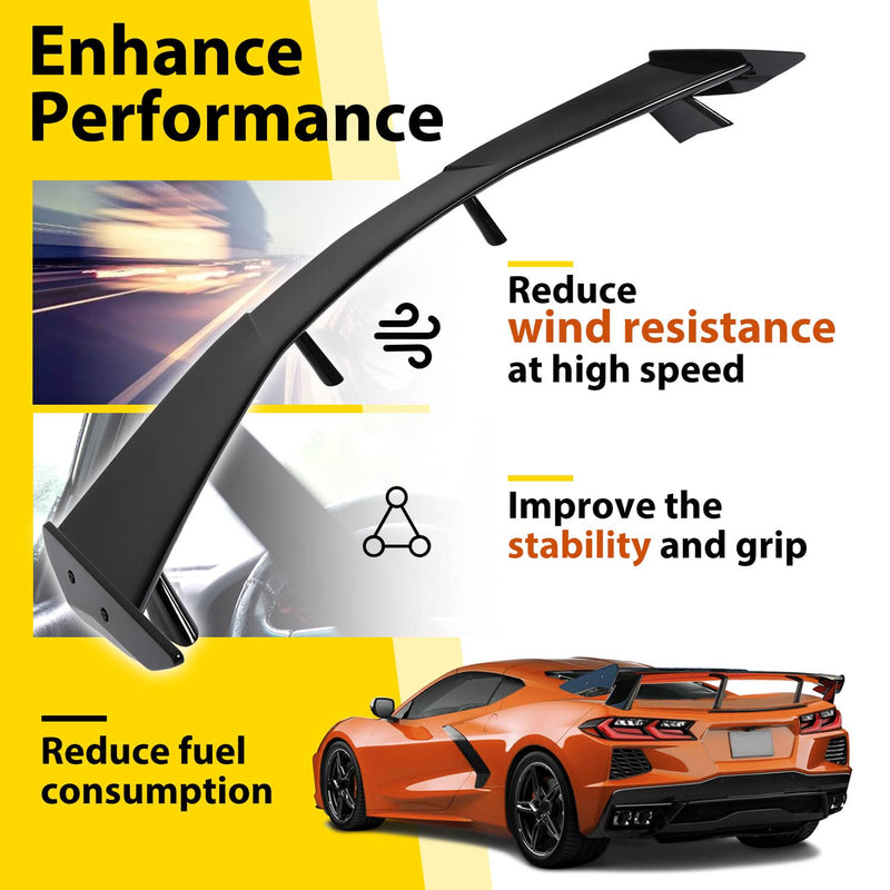 DURAFORCE Rear Trunk Lid High Wing Spoiler for Corvette C8 Z51 20-24 Painted Black ABS
