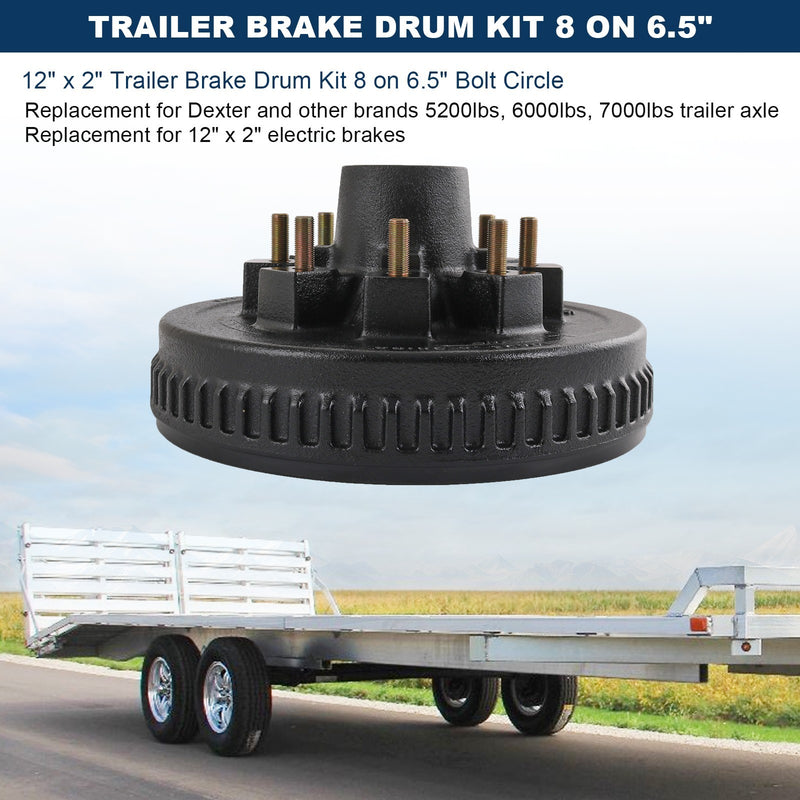 8 on 6.5" Hub Drum Kits with 12" x 2" LH RH Electric Brake for 7000 lbs