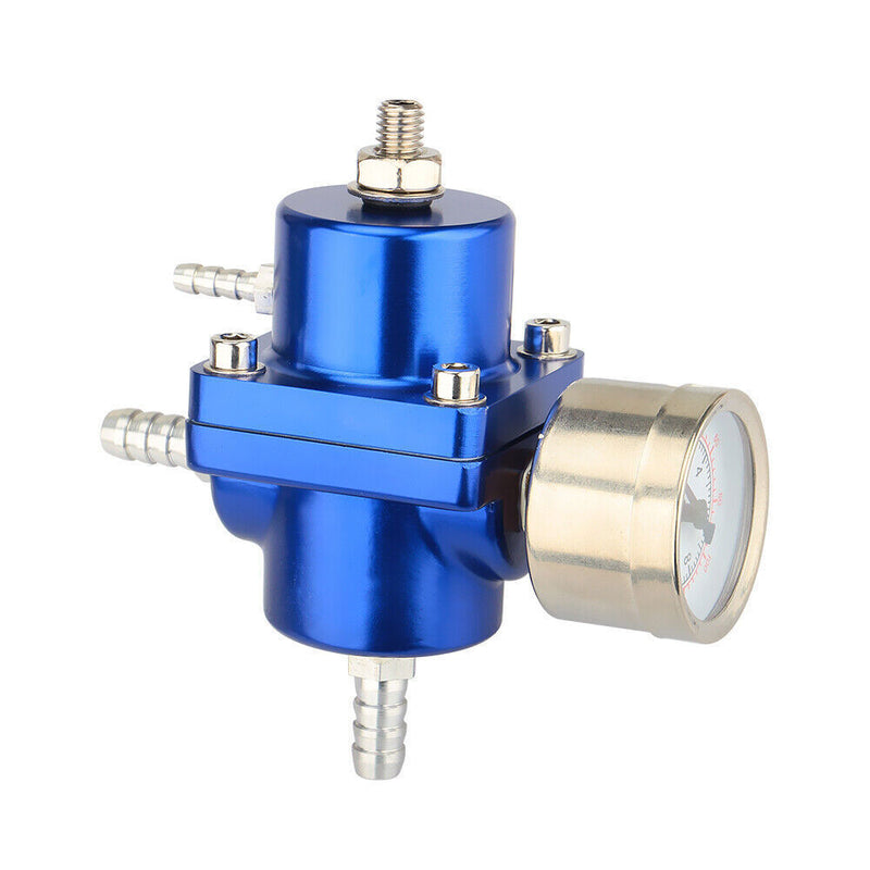 Aluminum Adjustable Fuel Pressure Regulator Gauge Fitting Kit Universal Blue