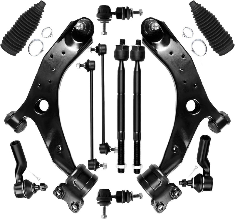 12Pcs Front Lower Control Arm Ball Joint Tie Rods Sway Bars for Mazda 3 Mazda 5