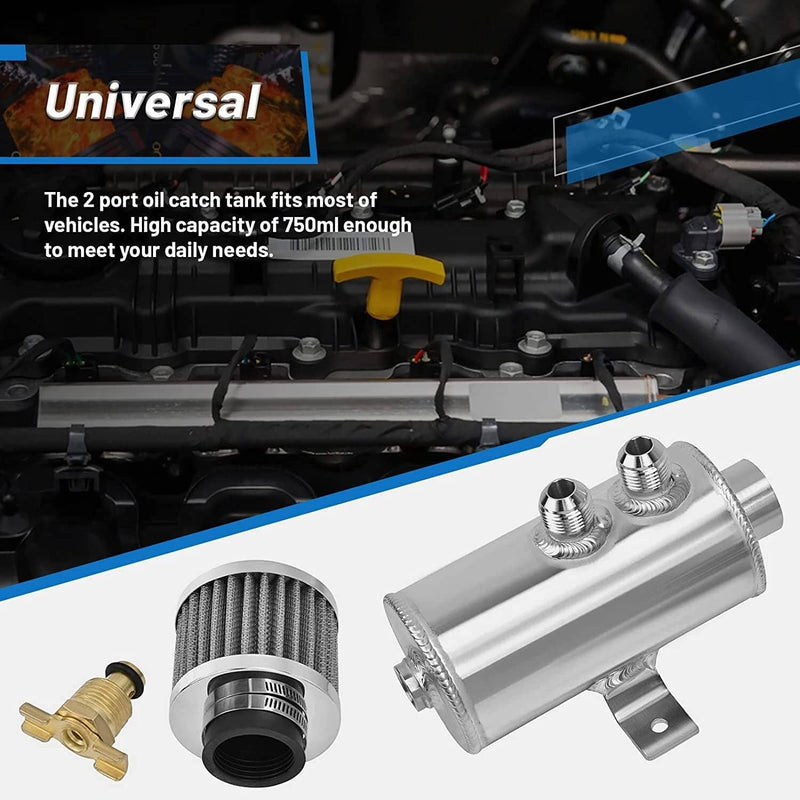 750ml 10AN Oil Catch Can Reservoir Tank & Breather Filter Baffled Aluminum Kit