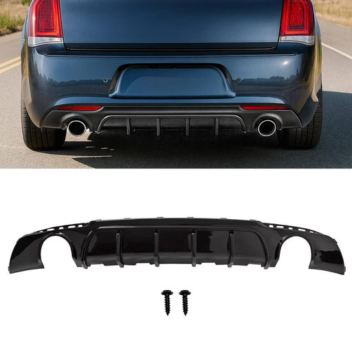 DURAFORCE Rear Bumper Diffuser Valance Shark Fins Gloss Black for Chrysler 300 2015-2023