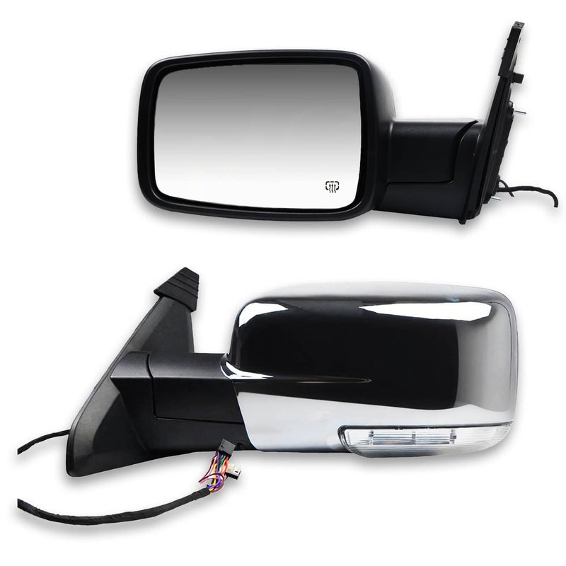 2Pcs Side Mirror Chrome Power Fold Heated Temper Sensor for 2013-2019 Ram 1500