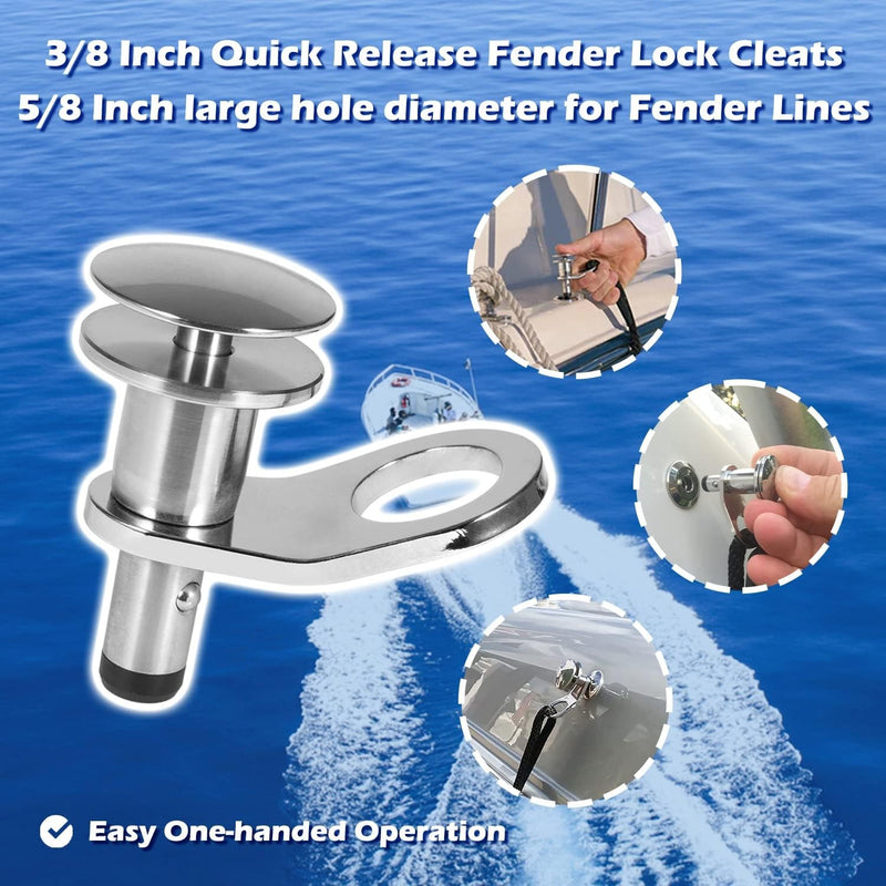 3/8 Marine Stainless Steel Quick Release Boat Fender Holder Kit with Rope