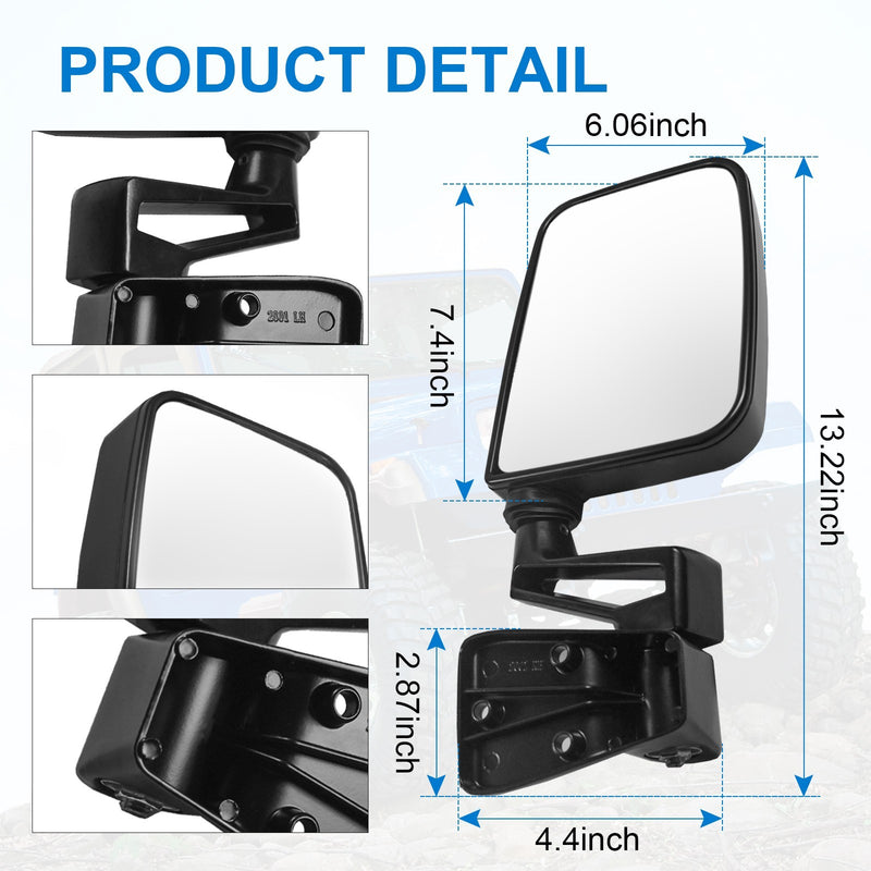 Manual Side View Black Door Mirrors Pair Set for 87-02 Jeep Wrangler