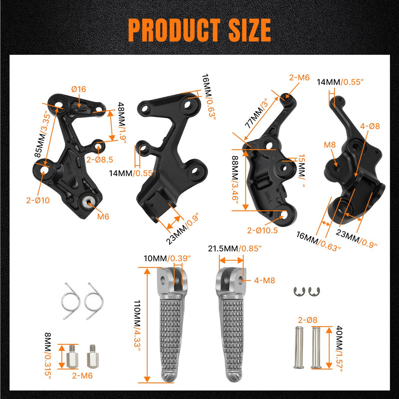 For Kawasaki Ninja 400 Rider Footpeg Driver Footrest with Mount Bracket