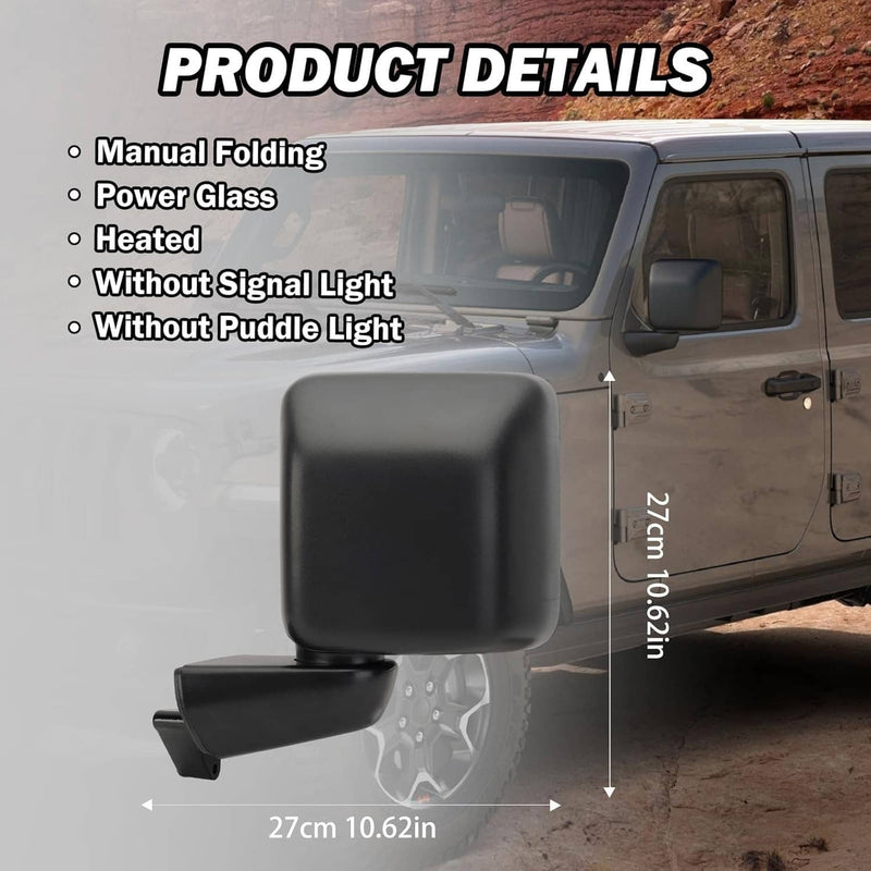 Pair Left Right Power Heated Mirror for Jeep Gladiator Wrangler JL