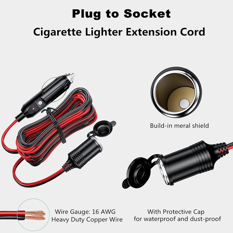 12V Car Cigarette Lighter Socket Extension Cord Cable Heavy Duty Adapter 13FT