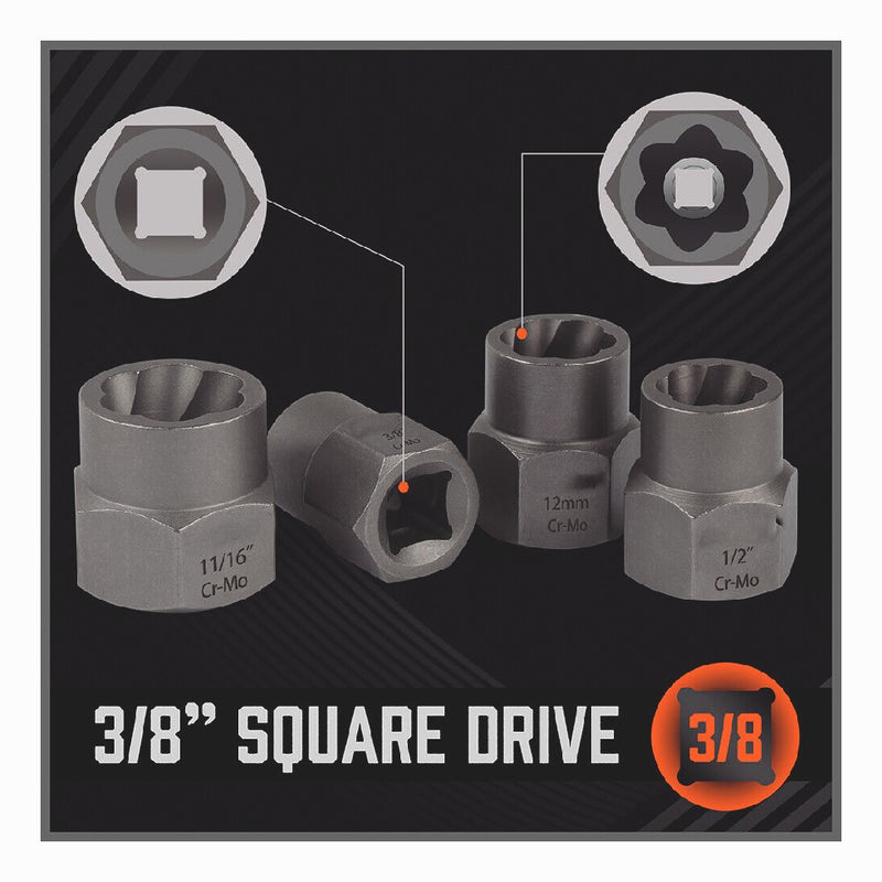 Impact Bolt Extractor Set Nut Remover Stripped Socket Tools 15 Piece